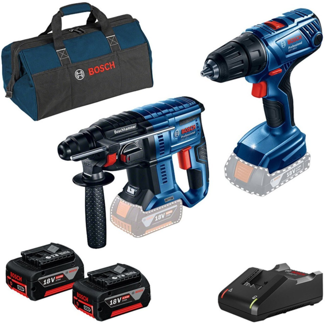 Набір із двох акумуляторних інструментів Bosch 18В перфоратор GBH 180-LI дриль-шурупокрут GSR 180-LI акб 2х4А·год сумка 0.615.990.M31