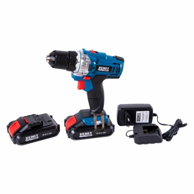 Cordless screwdriver-drill Zenit USSA-18/2 Li Profi 18V 2x2A·h 27Nm 0-400·1500rpm 1kg case 850855