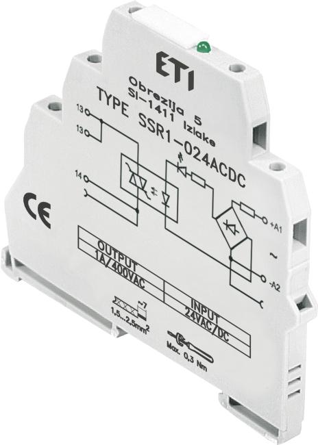 Реле інерфейсне ETI SSR1-230 ACDC (тиристорне, 1NO, 1.2A AC1, 400V AC) (002473051)